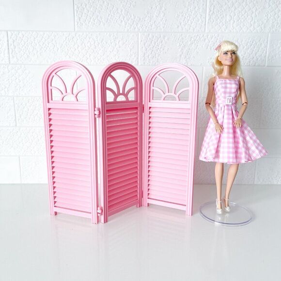 3-Panel Pink Privacy Screen Doll 1:6 Scale Furniture 12” Barbie Integrity Blythe - Picture 2 of 3